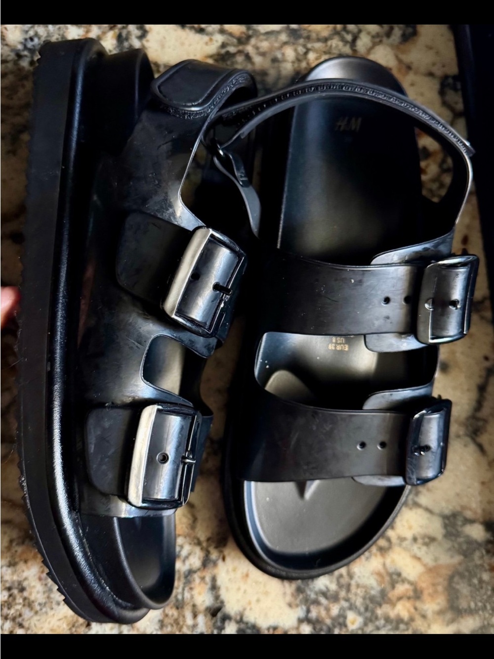 H&M Black Buckle Strap Flat Sandals Women's Size 8 EUR 39